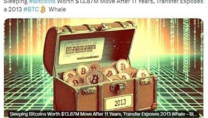 “苏醒”巨鲸大笔转移200枚比特币，BTC上涨197785%。