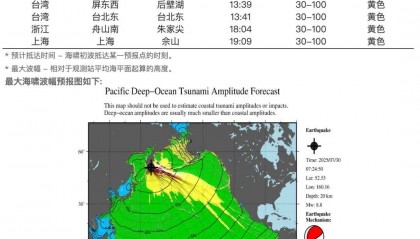 刚刚确认:系8.7级强震!预计海啸13:30到达我国