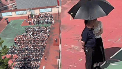 教育部门回应“学生顶烈日，后方两人撑伞”：男子系退休返聘教师，双方非父女关系
