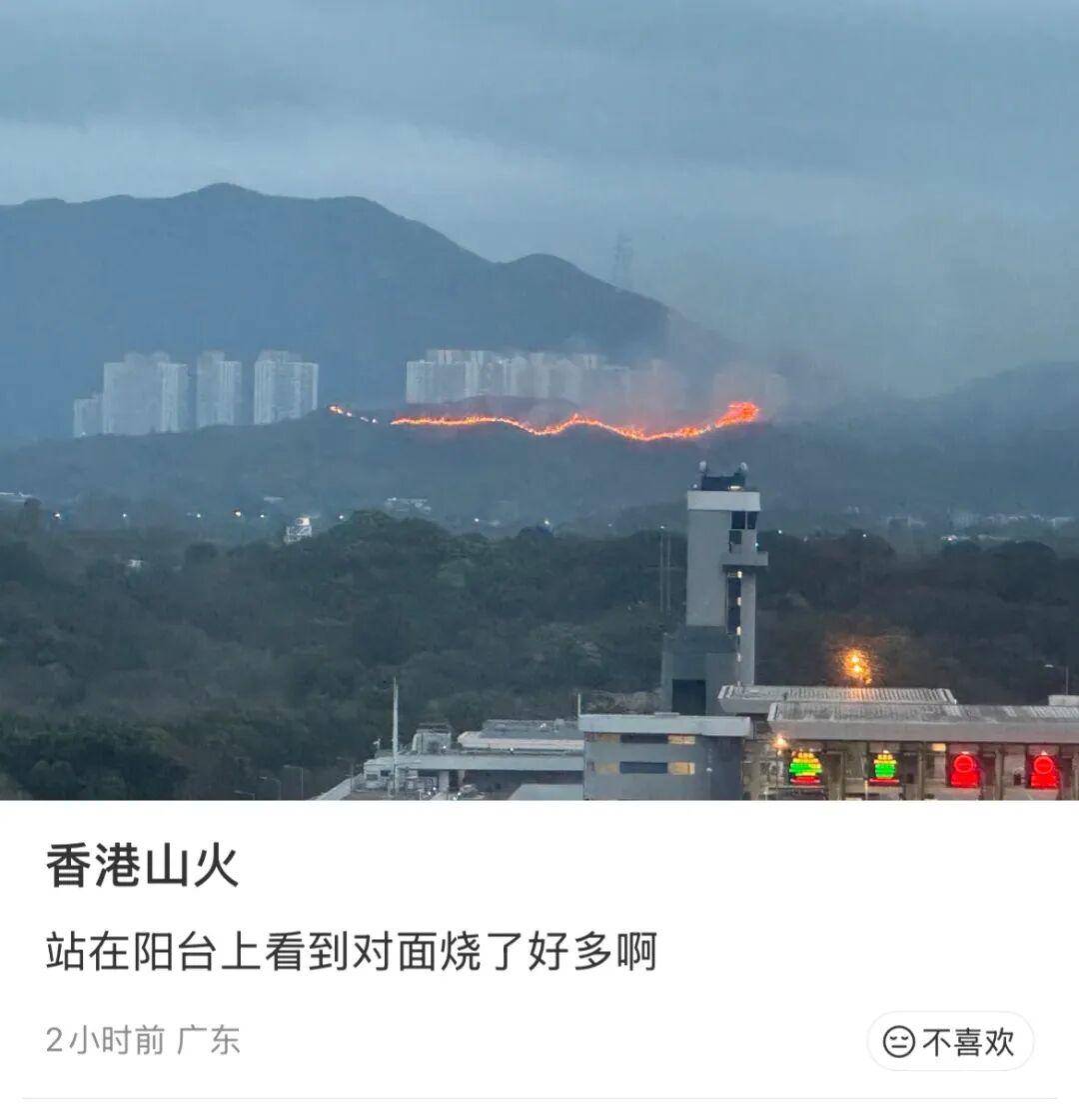香港粉岭坪峰附近山火已经扑灭,此前火势连绵上百米,深圳多处可见